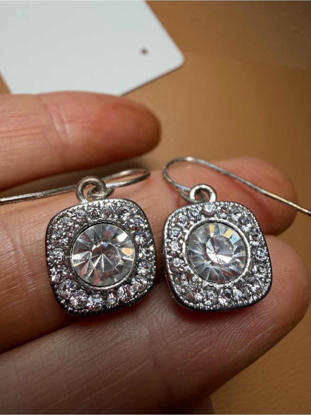 VTG Style Cushion Halo Crystal Drop Fishhook Earrings
